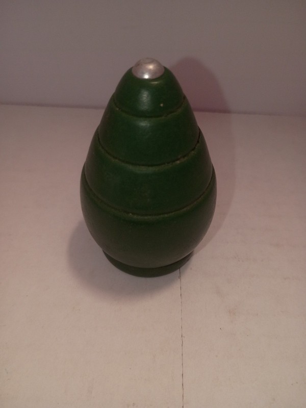 1950's Vintage Wooden Green Spinning Toy Top w/ Metal Tip