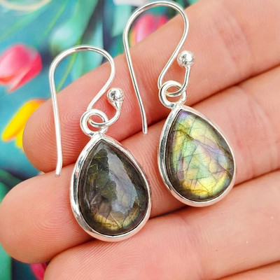 925 Sterling Silver Labradorite Gemstone Earring Silver Jewelry Gift For Her
