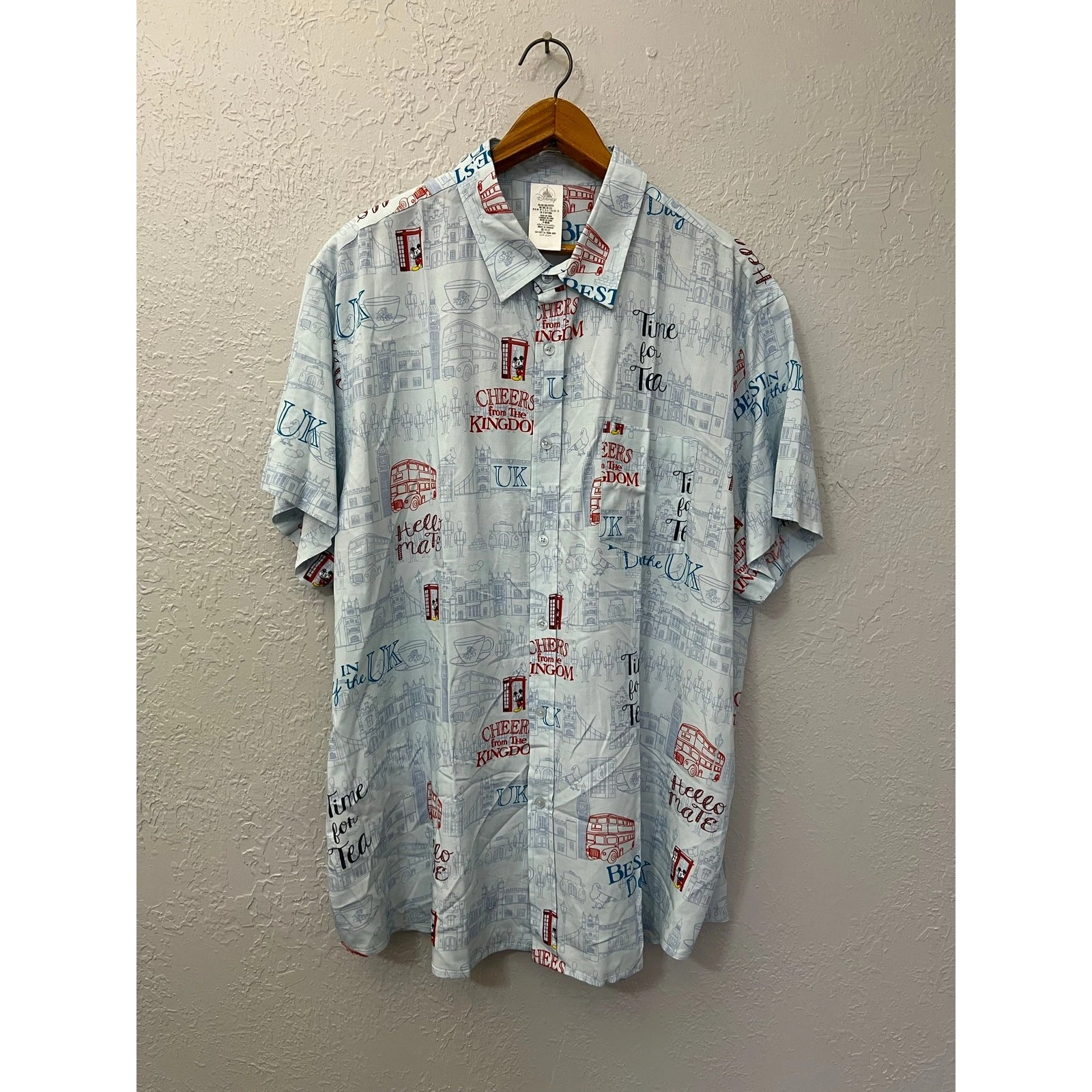 Disney Parks UK London Mickey Phone Booth Shirt Mens XXL Button Up England