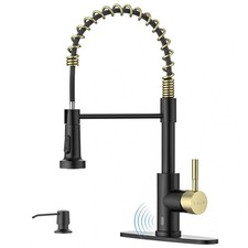 Black and Gold Touchless Kitchen Faucet with Soap Dispenser, Motion Sensor Ac...
