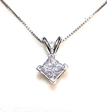 18K White Gold 4mm Princess Cut Natural Diamond Pendant 18" Chain Italy 2.2 gr