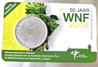 Niederlande 5 Euro Coincard Gedenkmünze 50 Jahre WNF versilbert 2011 - Bild 1 von 2
