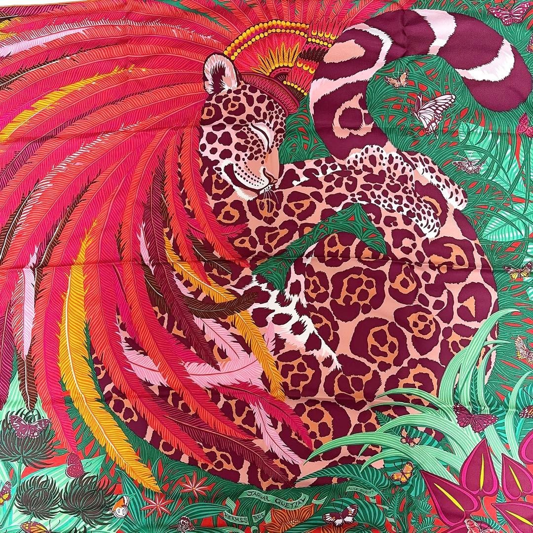 Hermes Scarf Stole Jaguar Quetzal Alice Shirley Animal Silk Woman