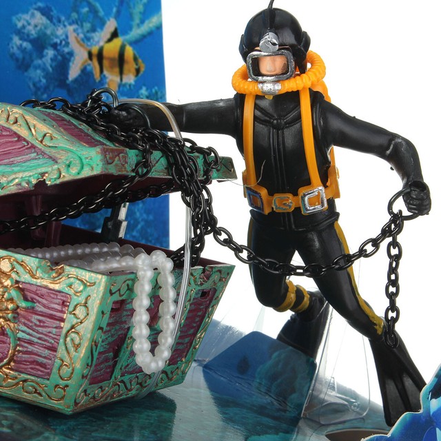 AQUARIUM FISH TANK DECOR AIR ACTION SCUBA FROGMAN DIVER OPENING