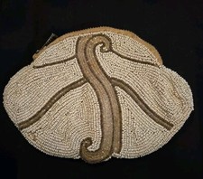 Vintage Beaded Handbag Coin Purse Made In France Ivory Bead Clutch
