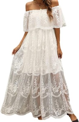 Womens Spring Off Shoulder white Ankle Length Lace wedding formal dress (M) | eBay Womens Spring Off Shoulder white Ankle Length Lace wedding formal dress (M) | eBay