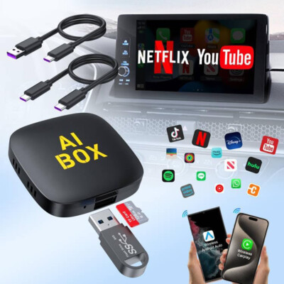 Wireless CarPlay Android Auto AI Box Adapter Converter w/ Netflix