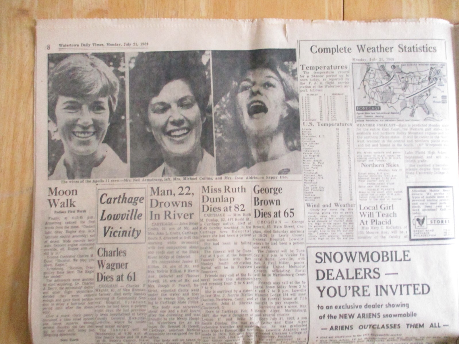 Watertown,NY Daily Times July 21. 1969 Walk On Moon Complete Newspaper