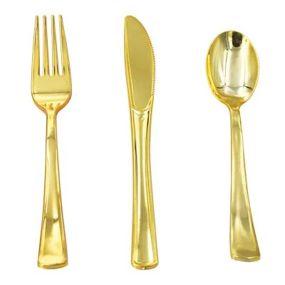 DAWOT 300Pcs Gold Plastic Cutlery Set for Party Disposable Flatware Dinnerware