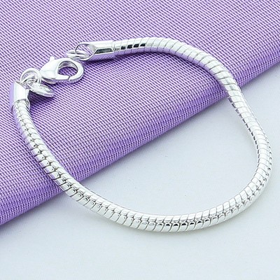 925 Silver Filled Snake Beads Rope Chain Bracelet Bangle Women Men Jewelry Gift
