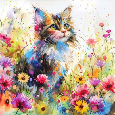 40x Aquarell Frühling Blumenmuster Katze Peeling und Stick Fliesen Aufkleber Bad Küche