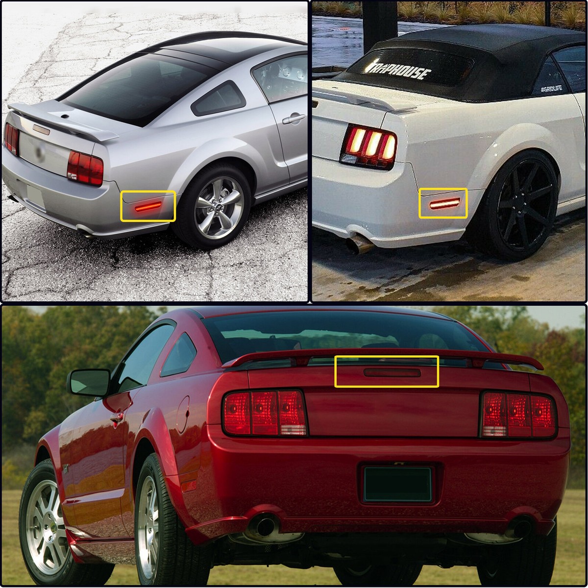 Smoked LED Side Marker Lights For 2005-2009 Ford Mustang - Rear Red Third Brake Lamp Style