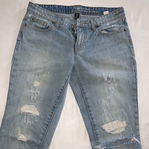 Gap 1969 Destructed Boyfriend Fit 4/27 Light Wash 32x26 Capri - Picture 3 of 10