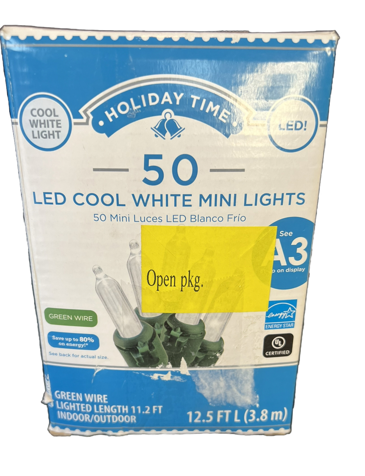 Holiday Time 50 LED Cool White Mini Lights Open Box 12.5 Ft Long