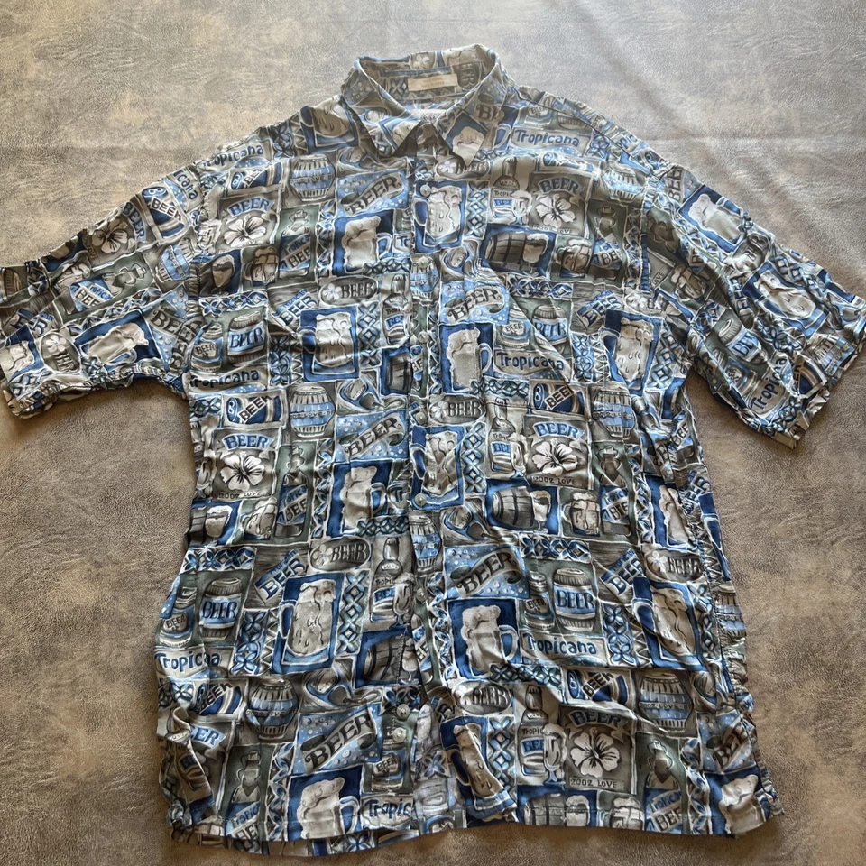 Camisa Hawaiana De Colección Para Hombre Grande Gris Campia Moda Rayón Cerveza AOP y2k's Foto 2 de 4