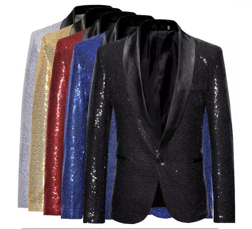 Vestido blazer de lentejuelas para hombre chaqueta brillante abrigo de fiesta boda calce ajustado club nocturno