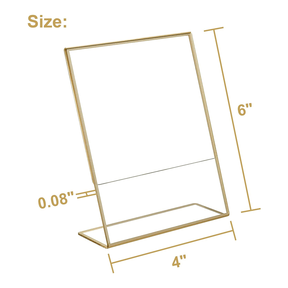 4x6 Acrylic Sign Holder Gold Frames Stand Display Clear Slant Back Sign