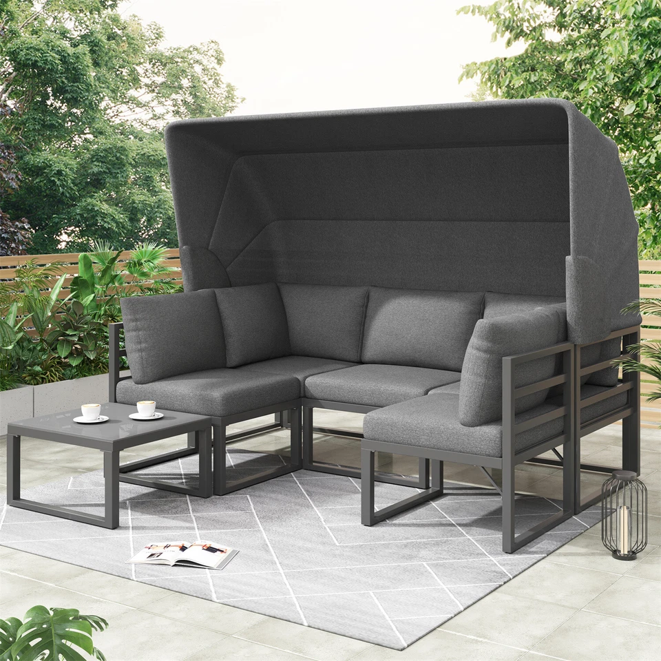 Sonneninsel Sitzgruppe Lounge Möbel Set Sofa mit Sonnendach Outdoor Gartenmöbel - Bild 2 von 4