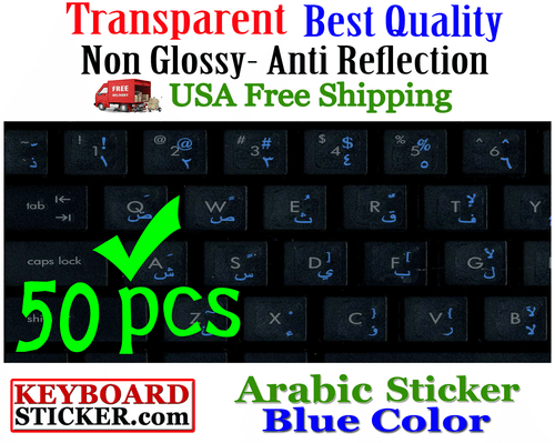 Arabic Keyboard Sticker blue letters No reflection, Printed in Korea 50pcs DEAL! - 第 1/2 張圖片