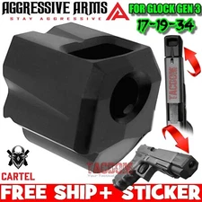 AGGRESSIVE ARMS CARTEL BLACK Comp Compensator Muzzle Brake GEN 3 GL0CK 17 19 34
