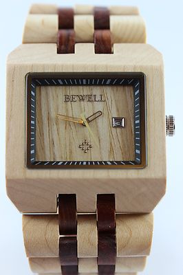 Bewell Holzuhr Datum Ahorn-Sandelholz Top Geschenk Armbanduhr Herrenuhr