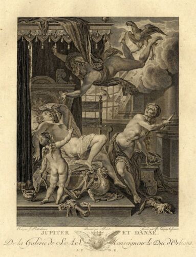 Jean Rottenhamer Mythologie Jupiter et Danaé Puttis - Gravure XVIIIème - Bild 1 von 2