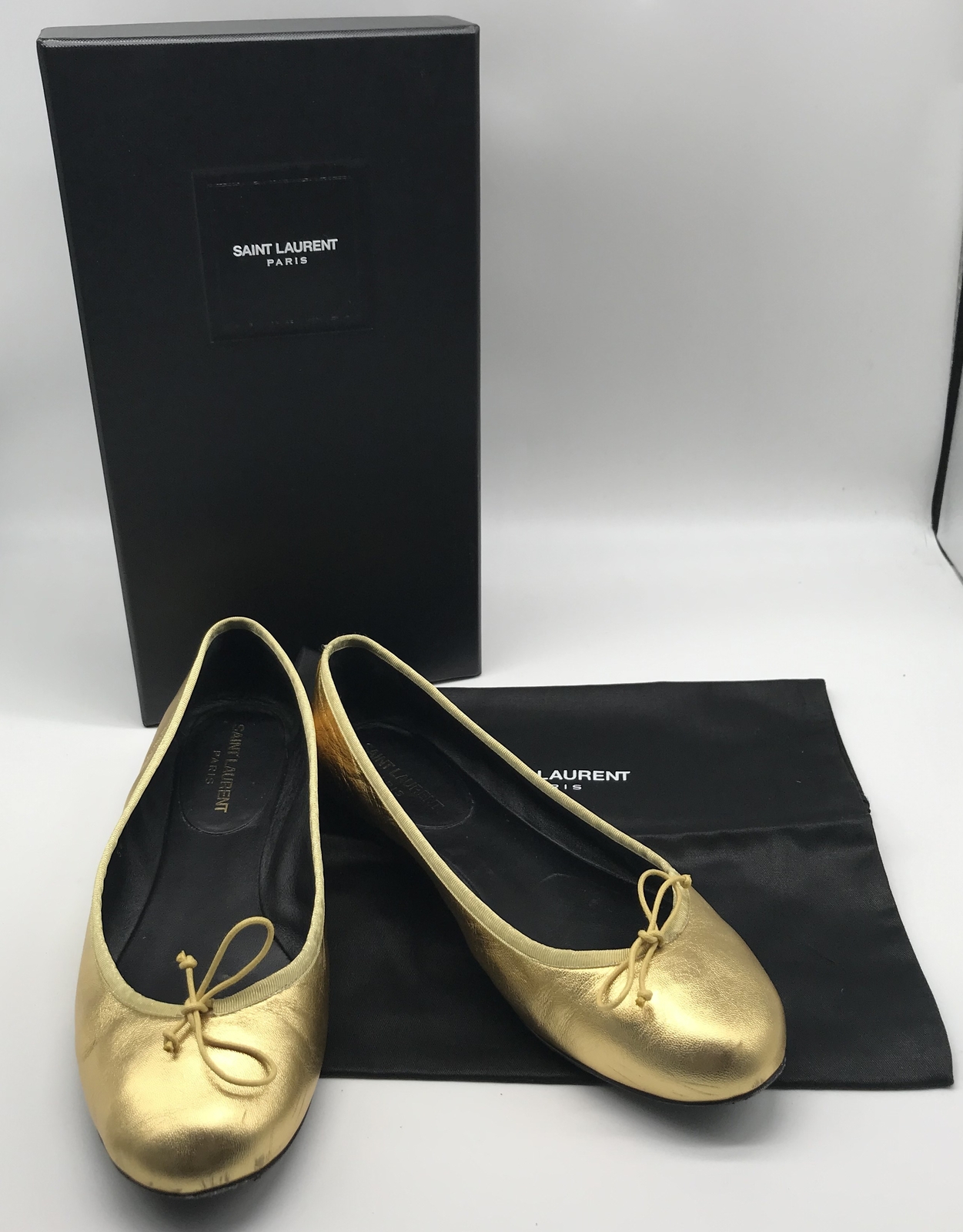 Piastrelle da balletto in pelle metallica Saint Laurent oro giallo danza taglia 38