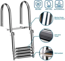 XGEAR 4 Step Pontoon Boat Ladder, Foldable Premium Stainless with FREE SHIPPING!