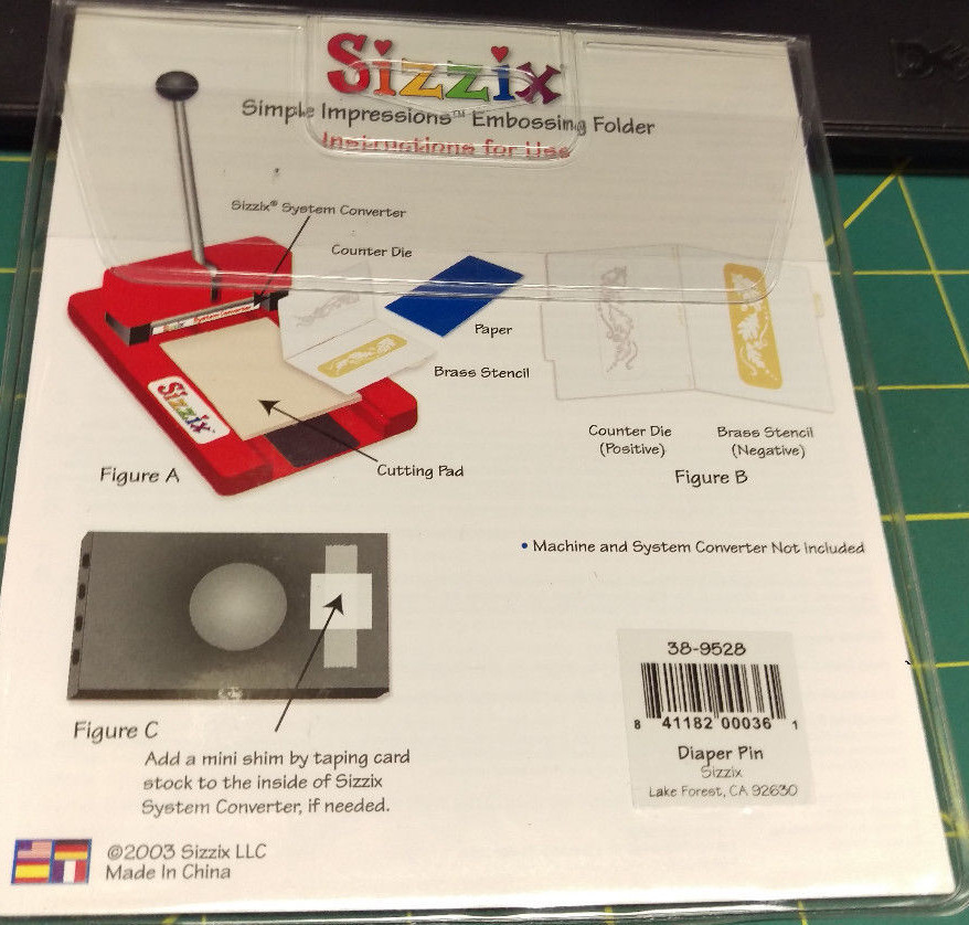 Unopened Sizzix Simple Impressions Embossing Folder DIAPER PIN 38