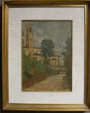 Mediterranean Church Expressionist Oil Painting Signed Bayrle! France? Oil