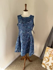 NYC X Eva Mendes Blue Pattern Fit And Flair Dress Nwt Size 14