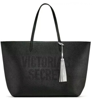 NEW VICTORIA SECRET DOUBLE STRAP TOTE BAG with VS PERFORATED LOGO & TASSEL