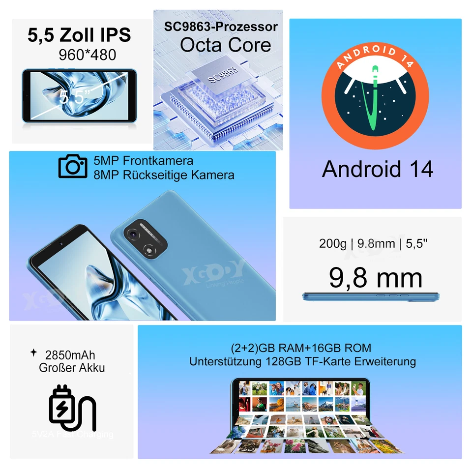 2025 New Android14 Handy 16GB/32GB Ohne Vertrag Smartphone Dual SIM Octa Core 4G - Bild 3 von 4