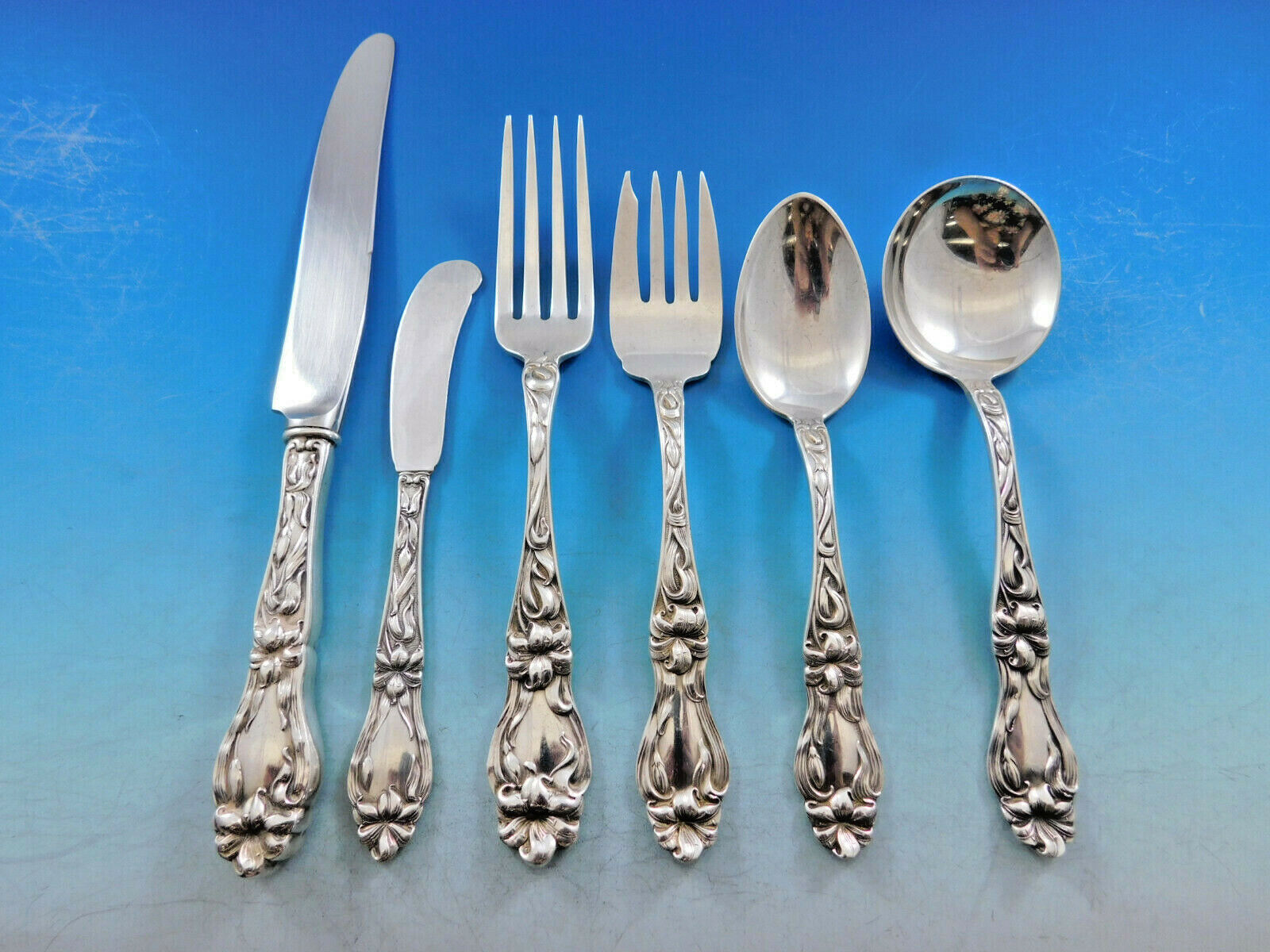 Lily by Frank Whiting Sterling Silver Flatware Service for 12 Set 73 pcs Floral