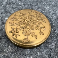 VTG Art Deco Gold Tone Brass Floral Embossed Powder Compact Rex Fifth Avenue