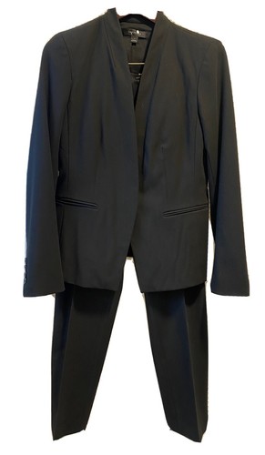 Ann Taylor~Sz 4~Two Piece Pant Suit Blazer Jacket Slacks Capri Slim Pants~Black  | eBay