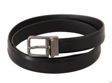 DOLCE & GABBANA Belt Black Polished Leather Logo Metal Buckle s. 115cm/ 46in