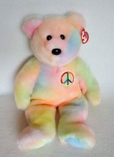 Ty Beanie Buddy Buddies Peace Bear Tie Dye 14 Inch 1999 Pastel Retired New MWMT