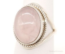 Vintage Large Rose Quartz Sterling Silver Ring - Size 6
