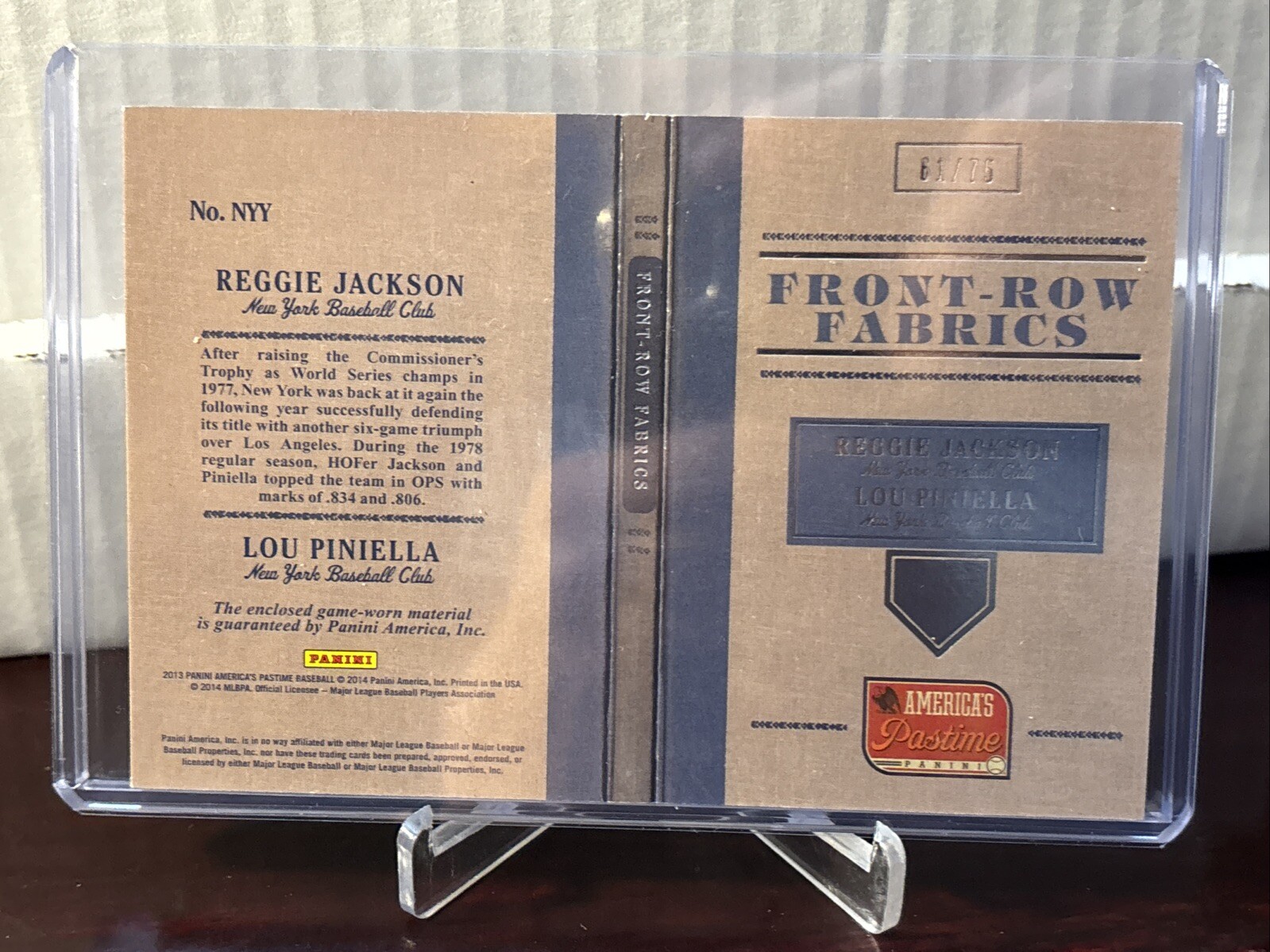 Maglia sporca 2013 America Pastime Reggie Jackson Lou Piniella #61 75 prima fila