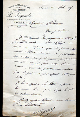 ANGERS (49) HOLZ & KOHLE ''BORDIN & SPIELZEUG / P. LEGENDRE Saft'' Brief 1905