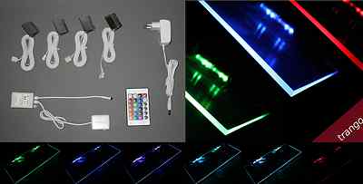 4er  RGB LED Glaskantenbeleuchtung Glasbodenlicht Vitrine Regale 5022-04 Trango