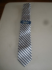 New Men's Neck Tie Nautica 100 Silk Silver/Blue Stripes