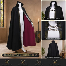 Adult Medieval Gothic Hooded Cape Vampire Style Steampunk Costume Cloak Chain