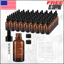 Amber Glass Dropper Bottles W/ Measurement Tincture Essential Oils Labels 63PC