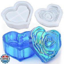Heart Jar Resin Mold with Rose Lid Epoxy Resin Storage Box Castin