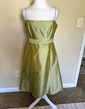 Jenny Yoo Green Solid Silk Satin A-Line Dress 14 Straight Neck Spaghetti Knee