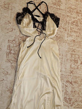 SHEIN X Women’s XS Ivory Satin Lace Cut Out Maxi Dress Vacation Going Out Date