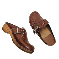 Bastad Original Zueco Zapatos Mujer 8.5 Marrón Cuero Hebilla Correa Suecia De Colección
