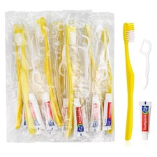 50 pcs Disposable Toothbrushes with Toothpaste and Floss,Yellow Bulk Single U...